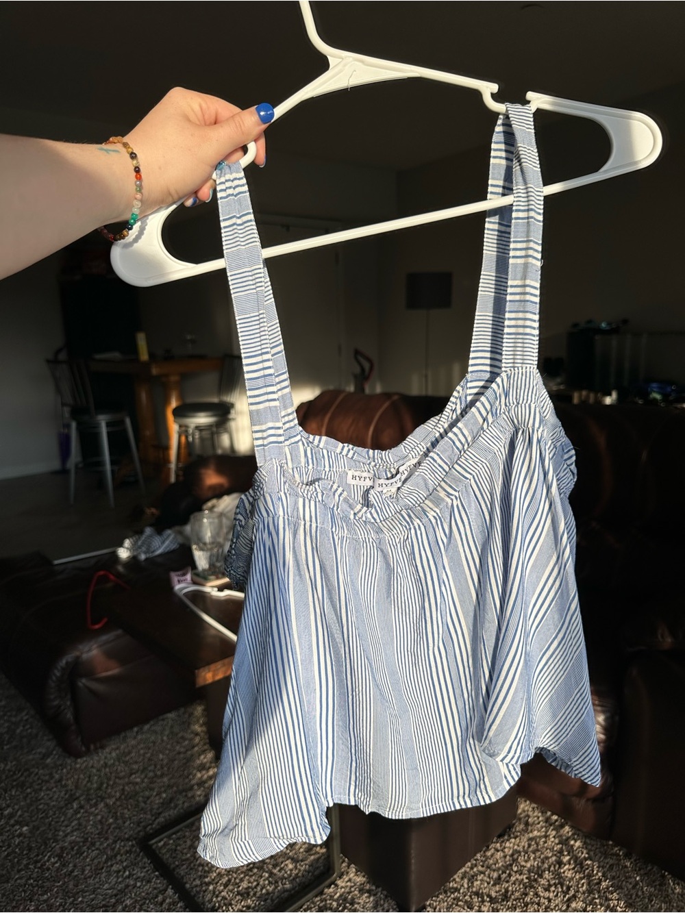 Striped Blue & White Cropped Tank Top